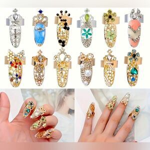 Elegant Gold and Gemstone Nail Rings,3 sets, choose ur own or send random